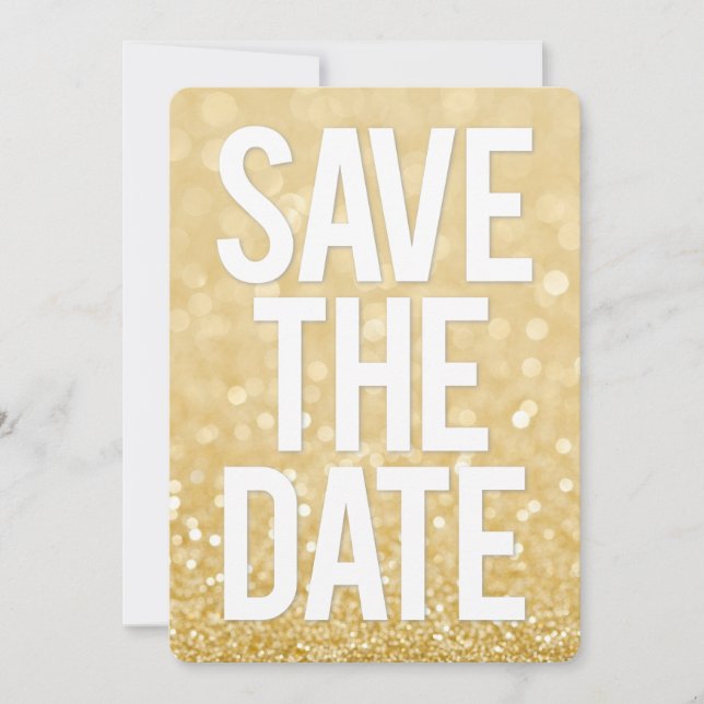 Gold Glitter Save the Date Typography Invitation (Front)