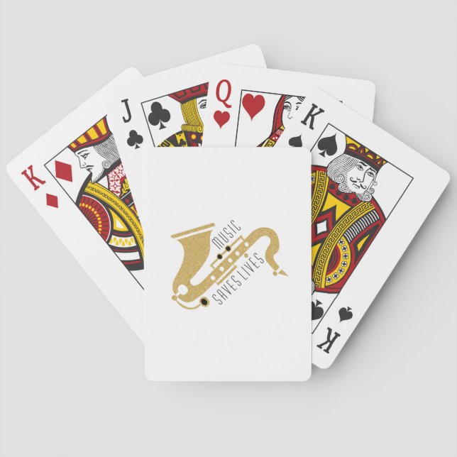 Gold Glitter Saxophon Illustration Custom text Poker Cards (Back)