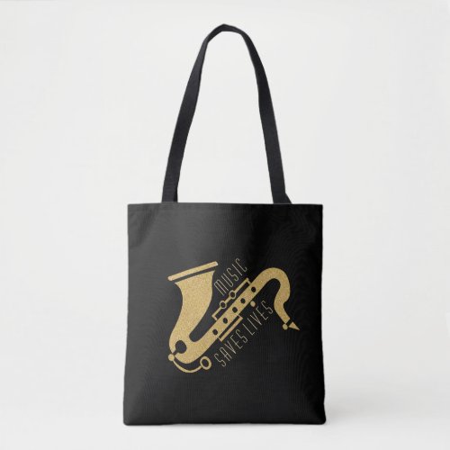 Gold Glitter Saxophon Illustration Custom text Tot Tote Bag