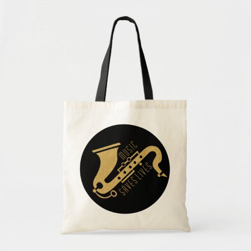 Gold Glitter Saxophon Illustration Custom text Tote Bag