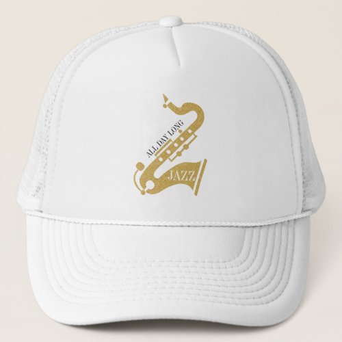 Gold Glitter Saxophone Illustration Trucker Hat