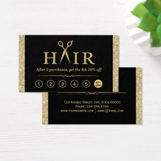 Gold Glitter Scissors Hair Salon Loyalty Punch Business Card