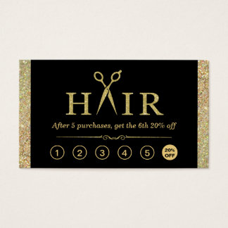 Gold Glitter Scissors Hair Salon Loyalty Punch Business Card