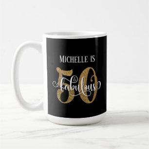 Gold Glitter Script 50 & Fabulous Over Black Coffee Mug