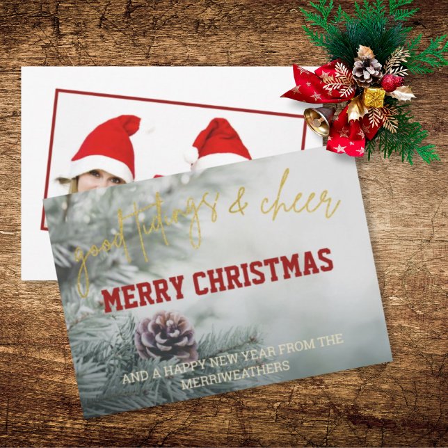 Gold Glitter Script Christmas Photo Greeting Card (Creator Uploaded)