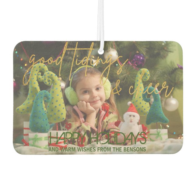 Gold Glitter Script Festive Christmas Photo Air Freshener (Front)
