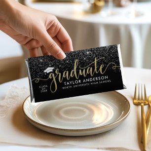 Gold Glitter Script Graduate Black Hershey Bar Favors