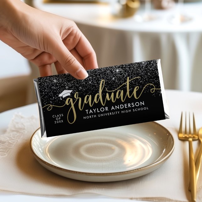 Gold Glitter Script Graduate Black Hershey Bar Favors (Creator Uploaded)