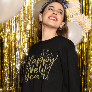 Gold Glitter Script Happy New Year Sweatshirt