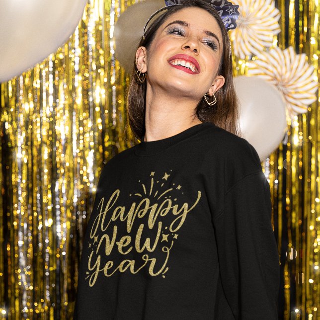 Gold Glitter Script Happy New Year Sweatshirt (Creator Uploaded)