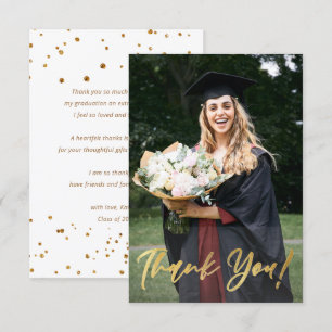 Gold Glitter Script Modern Photo Graduation  Thank You Card