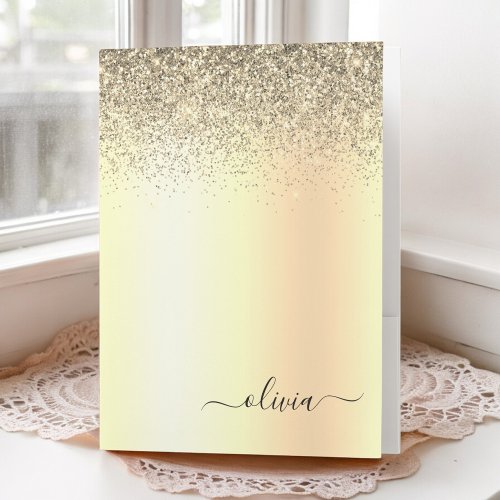 Gold Glitter Script Monogram Girly Pocket Folder