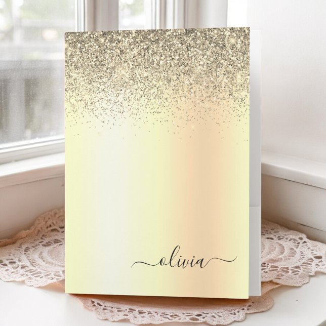 Gold Glitter Script Monogram Girly Pocket Folder (Creator Uploaded)