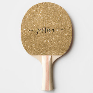 Gold glitter script name ping pong paddle