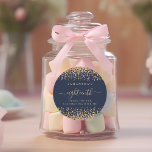 Gold Glitter Script Navy Blue 18th Party Thank You Classic Round Sticker<br><div class="desc">Gold Glitter Elegant Script Navy Blue Glam 18th Party Thank You. Sparkly glam for your favors in celebration of your eighteenth birthday, a faux glitter border is top and bottom on a classic navy blue, and eighteenth is in a stylish script with swashes. Easily personalise the text to your own...</div>