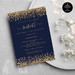 Gold Glitter Script Navy Blue Glam 60th Party Invitation<br><div class="desc">Elegant Gold Glitter Script Navy Blue Glam 60th Party. Available digitally and printed. A little sparkle in celebration of your sixtieth birthday, a faux glitter border is on each side top and bottom on a classic navy background, and sixtieth is in a stylish script with swashes. Easily personalise the text...</div>