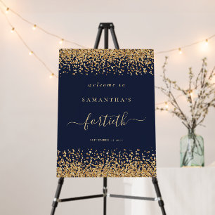 Gold Glitter Script Navy Blue Welcome 40th Party Foam Board