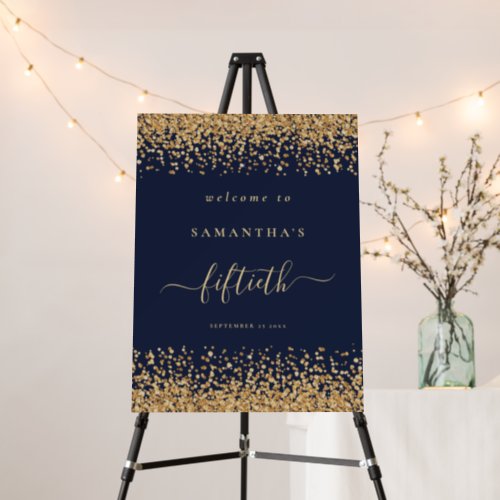 Gold Glitter Script Navy Blue Welcome 50th Party Foam Board