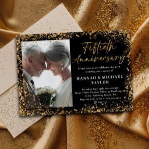 Gold Glitter Script Photo 50th Wedding Anniversary Invitation