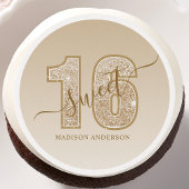 Gold Glitter Script Sweet 16 Birthday Glam Edible Frosting Rounds