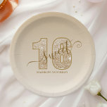 Gold Glitter Script Sweet 16 Birthday Paper Plates<br><div class="desc">Celebrate a special milestone with these elegant gold glitter script Sweet 16 birthday paper plates. Featuring a stylish design with a shimmering gold number "16" and customizable script name, these plates add a touch of glamour to any sweet sixteen party. Perfect for serving cake, snacks, and party treats, these personalized...</div>