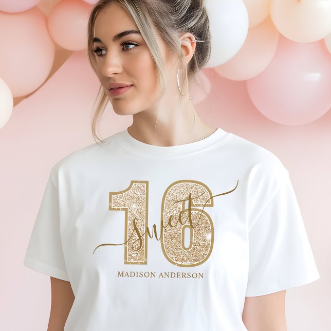 Gold Glitter Script Sweet 16 Birthday Tri-Blend Shirt (Creator Uploaded)