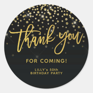 Gold Glitter Script Thank You For Coming Birthday  Classic Round Sticker
