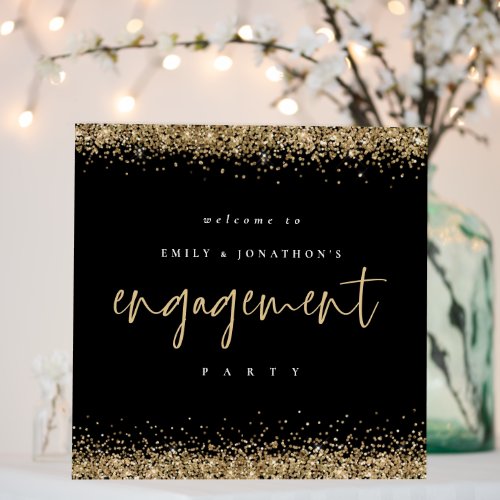 Gold Glitter Script Welcome Engagement Party Black Foam Board