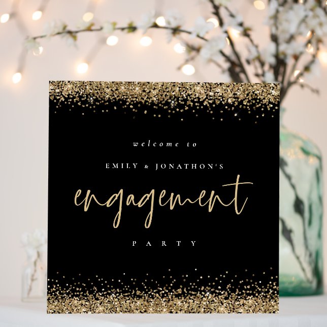 Gold Glitter Script Welcome Engagement Party Black Foam Board (In Situ (Wedding))