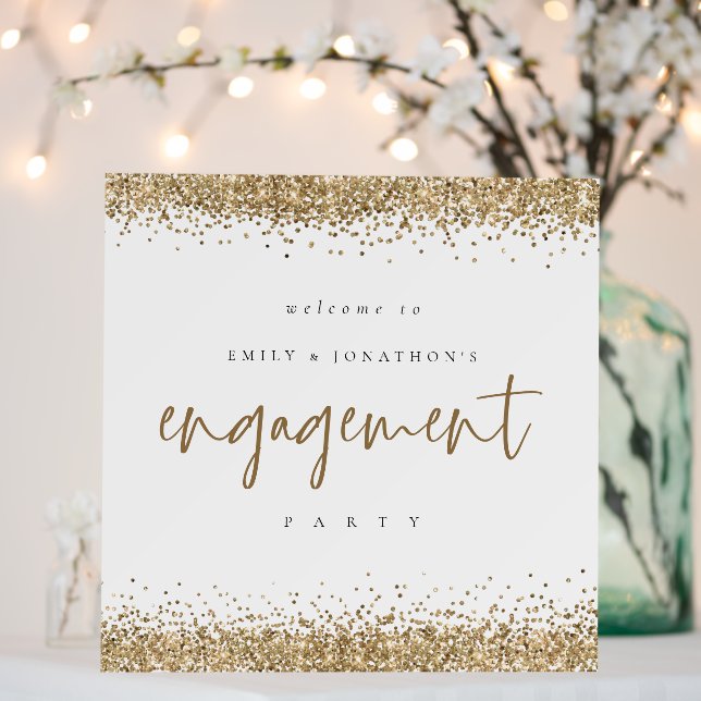 Gold Glitter Script Welcome to Engagement Party Foam Board (In Situ (Wedding))