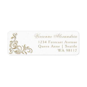 Gold glitter scroll return address label