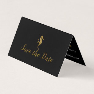 Gold Glitter Seahorse, Photo Save the Date Card
