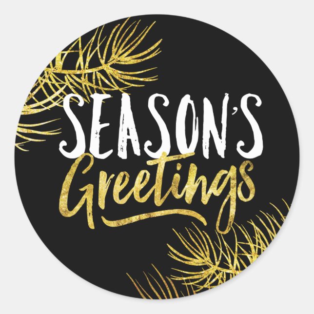 Gold Glitter Season's Greetings Stickers (Front)