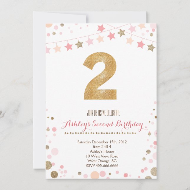 Gold Glitter Second Birthday Invitation (Front)
