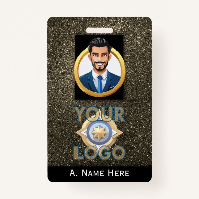 Gold Glitter Security ID Law Enforcement IT Name Badge (Front)
