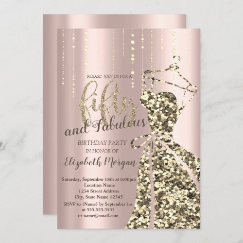 Gold Glitter Sequins Dress50th Birthday Party Invi Invitation