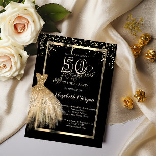Gold Glitter Sequins Dress 50th Birthday Invitation