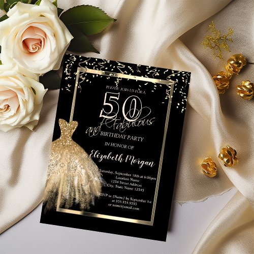 Gold Glitter Sequins Dress 50th Birthday  Invitation