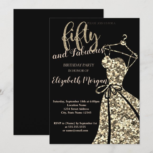 Gold Glitter SequinsDress,Black50th Birthday Party Invitation (Front/Back)