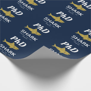 Gold Glitter Shark Blue PhD Graduation Wrapping Paper