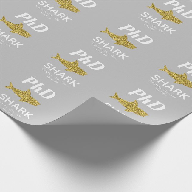 Gold Glitter Shark Gray PhD Graduation Wrapping Paper (Corner)