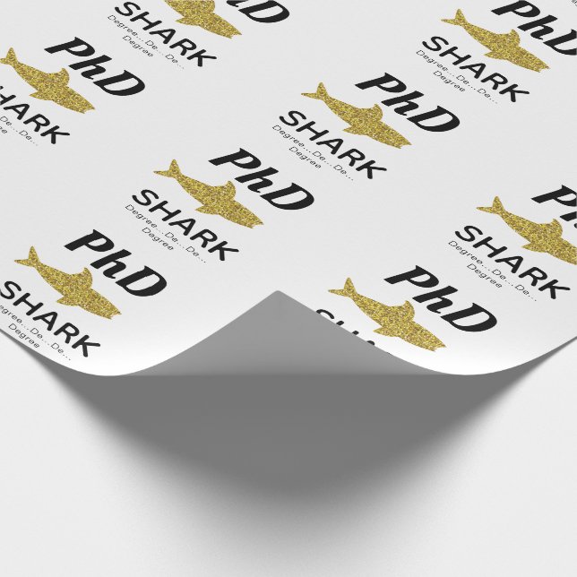 Gold Glitter Shark PhD Graduation Wrapping Paper (Corner)