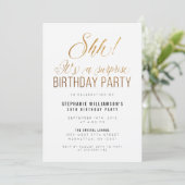 Gold Glitter Shh! It's A Surprise Birthday Party Invitation (Standing Front)