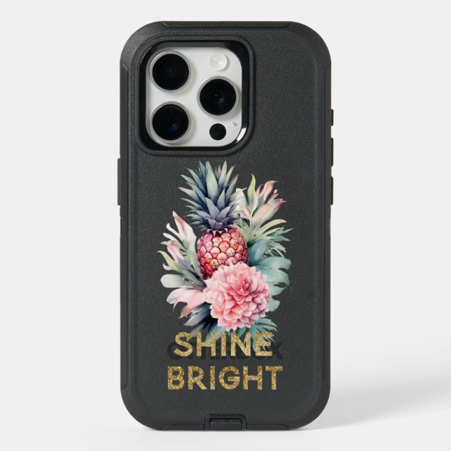 Gold Glitter Shine Pineapple iPhone 15 Pro Case (Back)