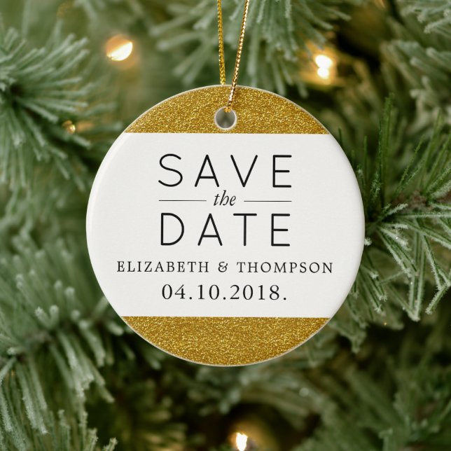 Gold Glitter, Shiny Glitter, Save The Date Ceramic Ornament (Tree)