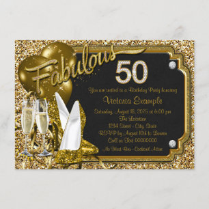 Gold Glitter Shoes Fabulous 50 Birthday Party Invitation
