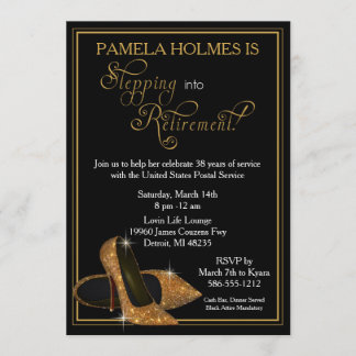 Gold Glitter Shoes Retirement Party Invitation