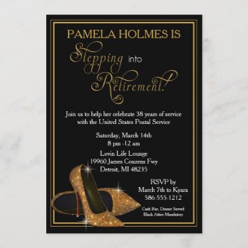 Gold Glitter Shoes Retirement Party Invitation by AnnounceIt at Zazzle