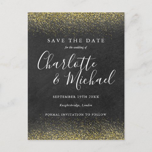 Gold Glitter Signature Save the Date Card