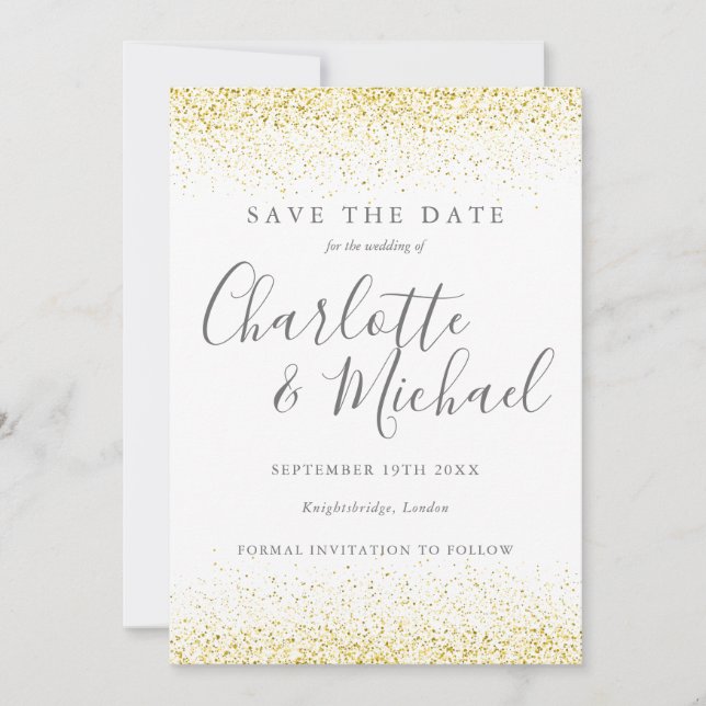 Gold Glitter Signature Wedding Save the Date Card (Front)